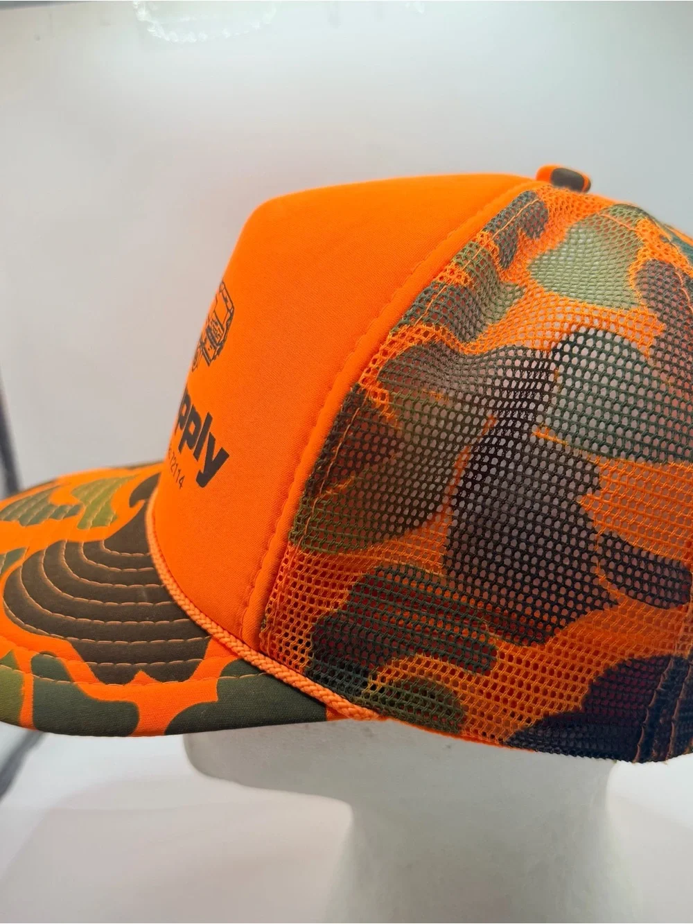 Vintage Rock Supply Trucker Hat North Little Rock Arkansas Orange Camo SnapBack